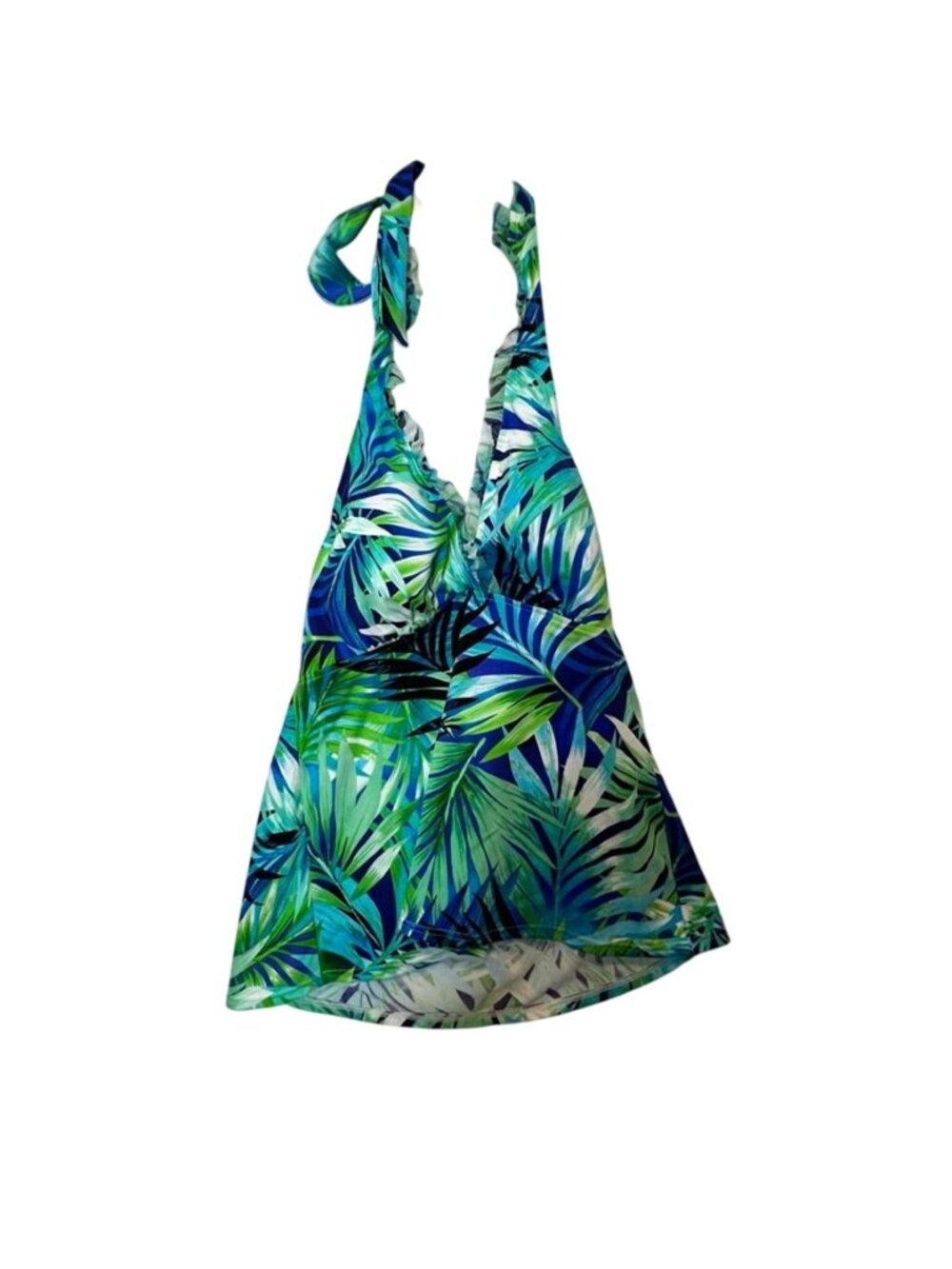 Caribbean Joe Tropical Palm Leaf Halter Tank Top Blue Green Summer Size 16